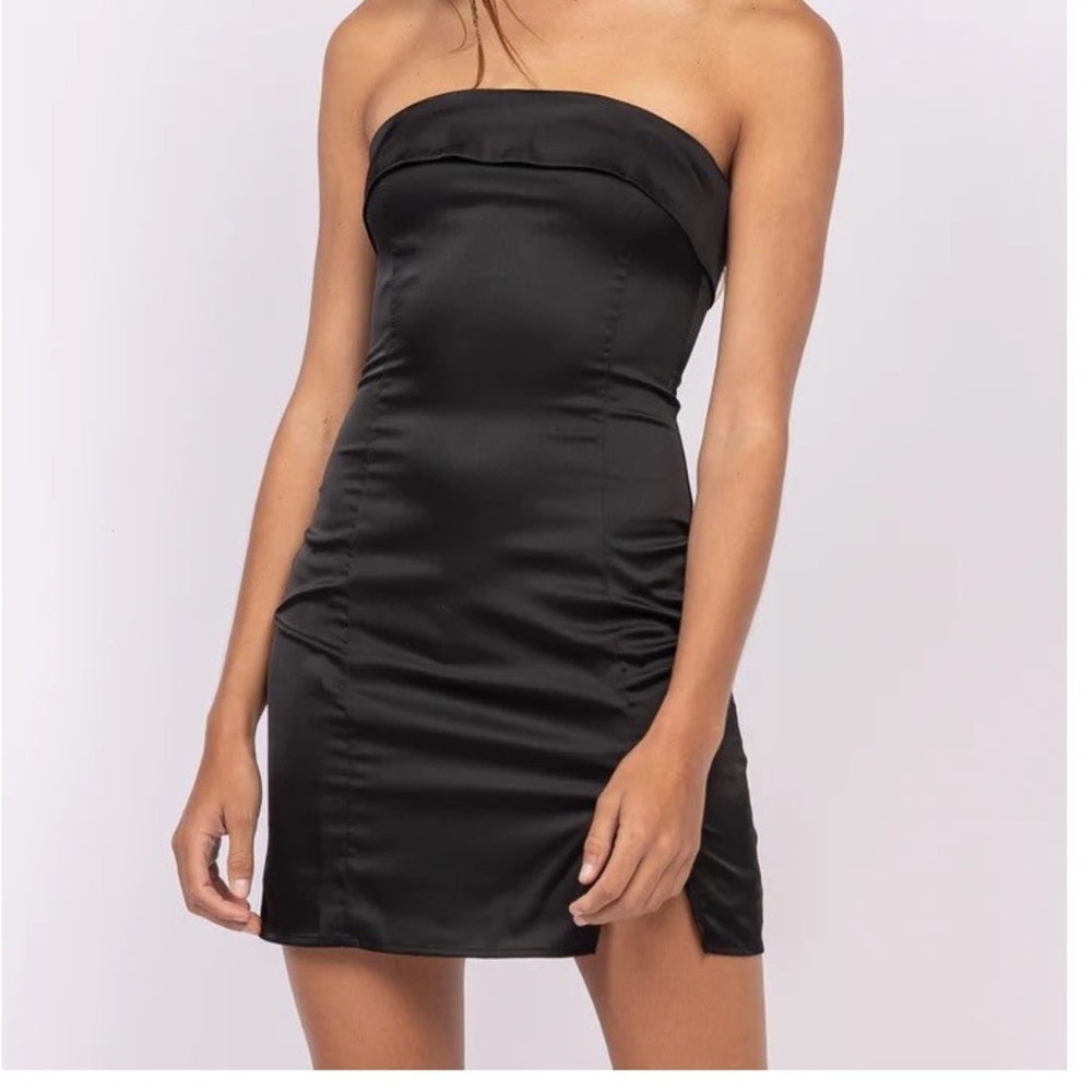 Boho Pink Cecilia Black Satin Mini Dress NWT